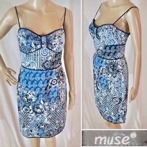 Navy White Batik MUSE Fitted Sheath Party Dress -4